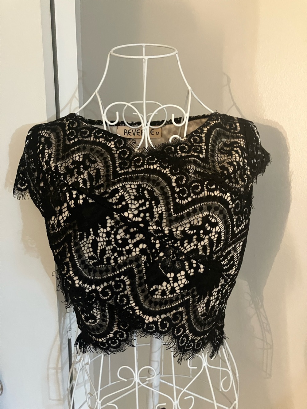 Reverse Black Lace Crop Top